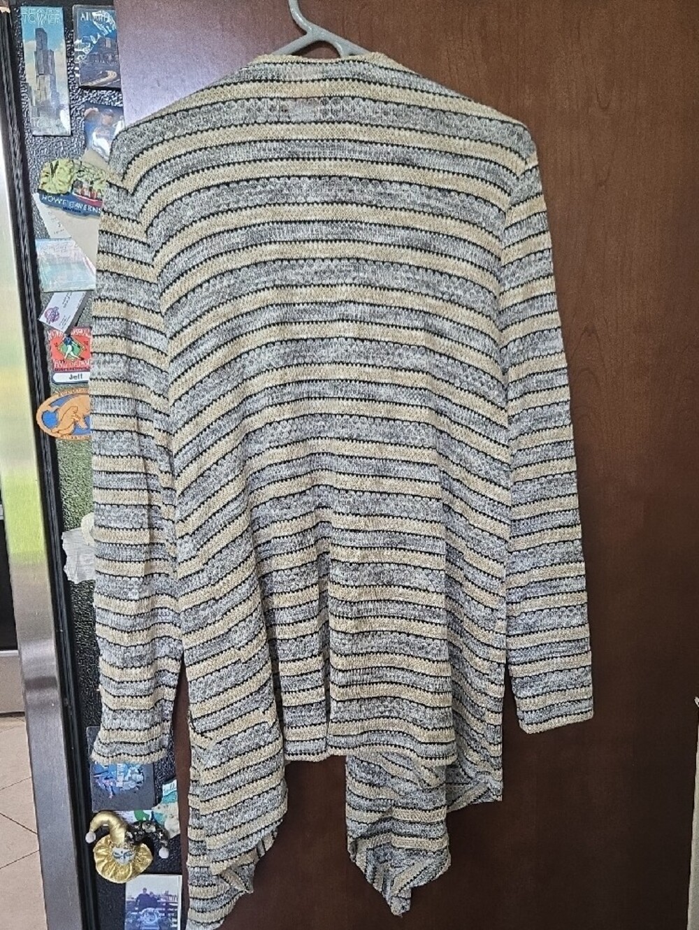 Ruby Rd. Open-Front Striped Cardigan in Cream & Gray - Picture 4 of 4